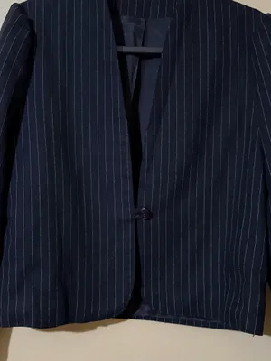 Women's Navy Pinstripe One-Button Blazer, Lined, Long Sleeve, Classic Business thumbnail 5