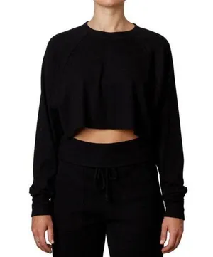 NEW NWT NIA Raglan Hacci Crop Top Super Soft Stretchy Ribbed Black Sz XS X-Small thumbnail 1