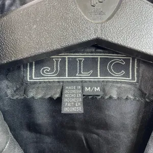 Vintage JLC women's black genuine leather collared button‎ pocket lined jacket M thumbnail 4