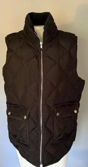 Woolrich Duck Down Puffer Vest Women Sz LG Black Quilted Mock‎ Neck Pockets Zip thumbnail 1