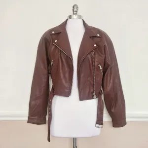 Lamarque Women's Mahogany Brown Dani Moto Jacket Large Cropped Belted Fall thumbnail 3