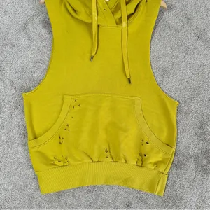 Niyama Sol Women’s Sleeveless Destroyed Hoodie Pullover in Chartreuse Yellow XL thumbnail 5