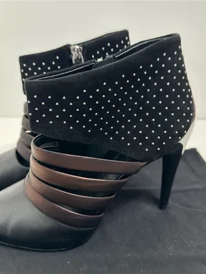 Rebecca Minkoff Caesar Studded Heels Black Leather & Suede Size 8 thumbnail 6