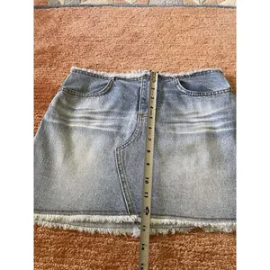 Y2K Bubblegum denim mini skirt raw hem 90s 2000s blue jean cutoff thumbnail 3