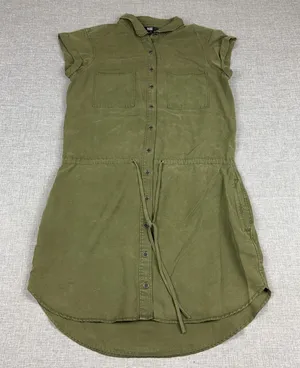 Paige Shirt Dress Womens Small Green Short Sleeve Button Front Tencel Belted thumbnail 1