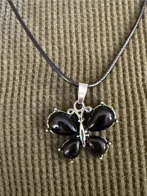Women's Black Butterfly Pendant Necklace - Unbranded thumbnail 2
