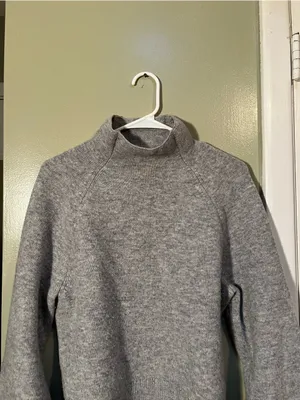 H&M Women's Sz Small Gray Melange Wool-Blend Mock-Turtleneck Sweater Wide Sleeve thumbnail 3