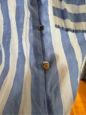 Soft Surroundings Light Blue and White Vertical Stripe Button-Down Shirt thumbnail 5