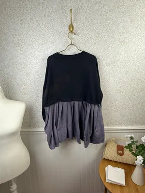 Free People Black and Gray Eleanor Layered Sweatshirt Minidress - Size - XS thumbnail 6
