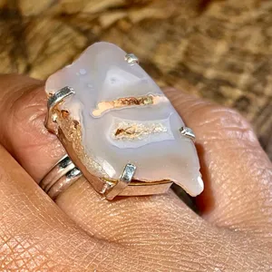 Beautiful Raw Druzy Quartz Ring Size 7 Orange thumbnail 1