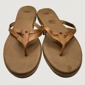 UGG Kari Leather Espadrille Thong Sandals Tan Brown Womens 9 1016991 thumbnail 3