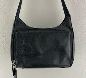 FOSSIL Vintage 90s Y2K Black Leather Edgy Grunge Moto Small Shoulder Bag Purse thumbnail 1