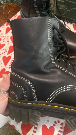 Dr. Martens Audrick 8-Eye Quilted Platform Boots in black Nappa Lux leather with white contrast stitching Size 9W thumbnail 2