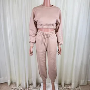 Zenana 2 Pcs Crop Sweatshirt Tracksuit Jogger Pants Set Outfit Active Loungewear Pale Peach Size Large thumbnail 2