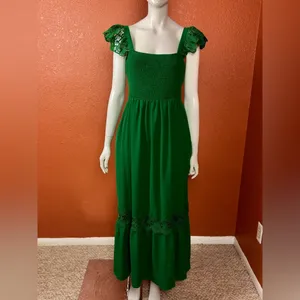 Unbranded Boho Lace Sleeveless Square Neck Ruffle Maxi Dress Pockets S L K-45 thumbnail 2