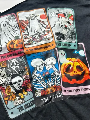 Gildan Black Halloween Tarot Card Graphic Tee thumbnail 3