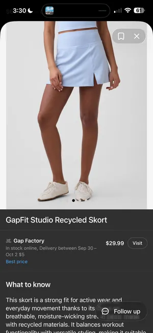 GapFit Studio PowerYou Skort Women’s XL Light Sage Green Athletic Tennis Skirt thumbnail 7