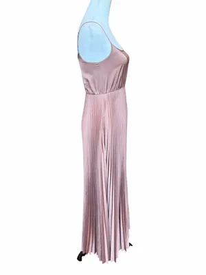 All Saints Pleated Satin Dress Size XS Brown Sleeveless Square Neck Maxi Pockets thumbnail 2