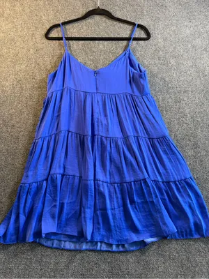 Naked Zebra Royal Blue Tiered Mini Dress Size Medium Summer Boho Cottage Core thumbnail 7