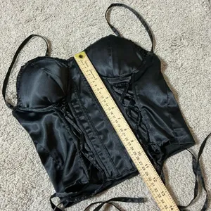 Y2K New Mix Classic‎ Black Satin Corset Top Bustier Dark Academia LC06 S Goth thumbnail 2