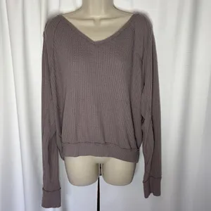 We The Free People Santa Clara V-neck Thermal Top S Oversized Gray Lavender Boho thumbnail 3
