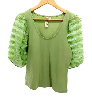Dolan Anthropologie Ruffle Puff Sleeve Top Pullover Ribbed Knit Fairy Whimsy‎ M thumbnail 1