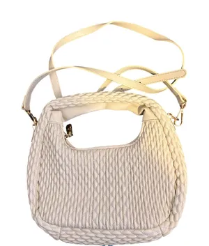 Sincerely Jules Cream‎ Quilted Hobo Bag Braided Handle Crossbody Ivory Ruched thumbnail 1