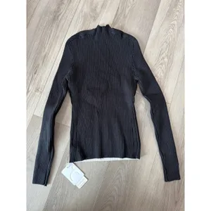 Commense Color Block White Black Casual Cozy Strech Ribbed Knit Top NWT L thumbnail 4