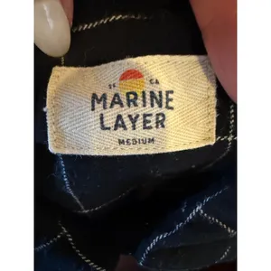 Marine Layer‎ Popover Blouse Womens Medium Black White Windowpane Organic Cotton thumbnail 8
