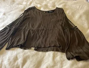 Lulus brand Olive Green Open Ruffle Sleeve Blouse size small thumbnail 1
