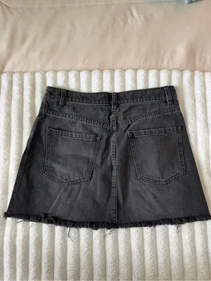 We the Free | FREE PEOPLE Black Denim Zip-Front Mini Skirt thumbnail 6