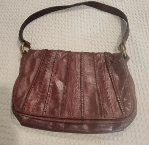 Vintage Burgundy Brown Textured Leather HOBO Brand Shoulder Bag (#19) thumbnail 1