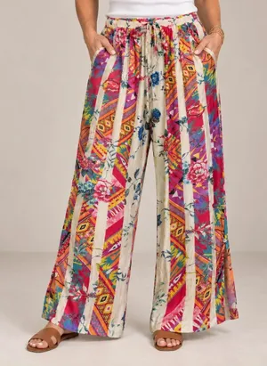 Johnny Was Esplanad Silk Palazzo Pant XL Floral Geometric Wide Leg Boho Colorful thumbnail 1