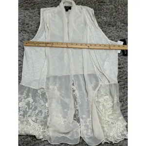Long Vest Duster Women L Ivory Ethereal Boho Cottagecore Festival Layering NWT thumbnail 9