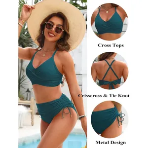 Blooming Jelly High Waisted Bikini Slimming Swimsuit Crisscross Bathing Suit XL thumbnail 4
