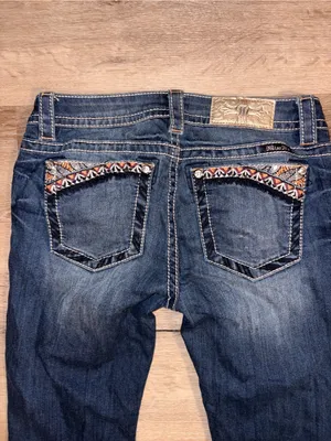 Miss Me Medium Dark Blue Boot Cut Jeans with Embellished Pockets thumbnail 4