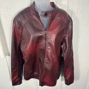Burgundy Faux Leather Bomber Jacket No Size See Measurements EUC thumbnail 5