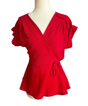 Monteau Red Peplum Blouse Women's Top Size Small | 13-10 thumbnail 1