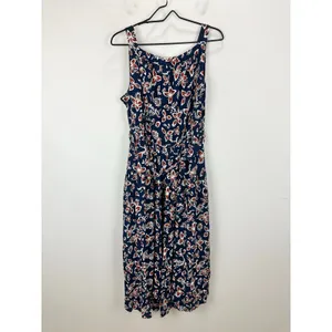 NEW J.Crew High Neck Tie Waist Midi Dress Cottagecore Floral Antique Navy US 16 thumbnail 9