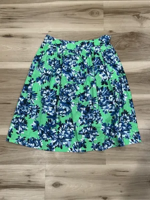 J. Crew Patio Midi Skirt Photo Floral Green Blue Women’s 2 thumbnail 2