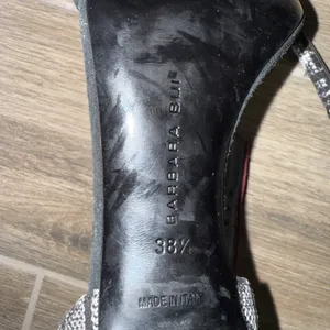 Barbara Bui black‎ suede heels Black White patterned Back Red ankle strap 38.5 Size 8.5 thumbnail 7