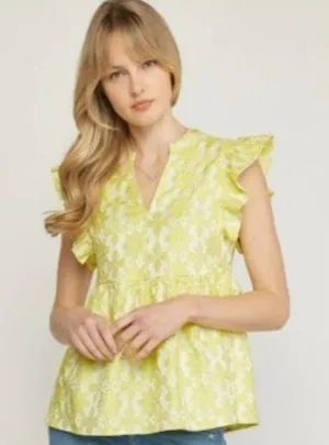 Entro chartreuse jacquard top thumbnail 1