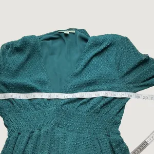 Ryegrass Hunter Green Clip Dot Smocked Tiered Maxi Dress Small VNeck Long Sleeve thumbnail 6