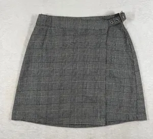 John Galt Glen Plaid Wrap Mini Skirt Black White Buckle MD383 XXS‎ thumbnail 1