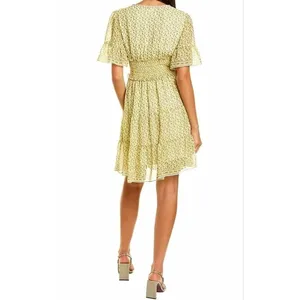 Max Studio Yellow Floral Smocked Waist Tiered Flutter Sleeve Mini Dress‎ NWT thumbnail 2