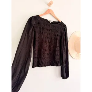 Madewell | NWT Smocked Boatneck Top‎ in Jet Black | Sz M thumbnail 3