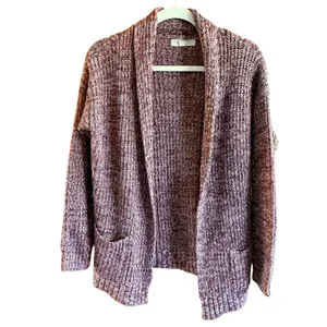 Pink Rose Large Burgundy Marl Open Front Chunky Knit Cardigan Warm Fall Sweater thumbnail 2