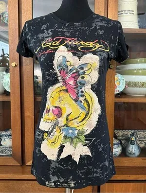 Vintage Y2K Ed Hardy Butterfly & Skull Graphic Tee thumbnail 1