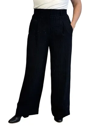 Everlane Womens City Stripe Way High Drape Pants Size 8‎ Black Viscose Wide Leg thumbnail 1