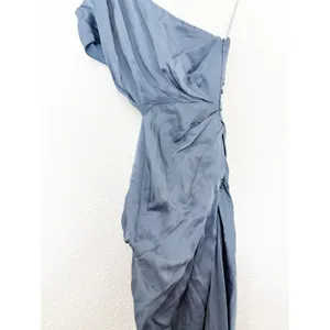 Astr The Label Martina Midi Dress Size Small Blue Satin Cut Out Draped Wedding thumbnail 10